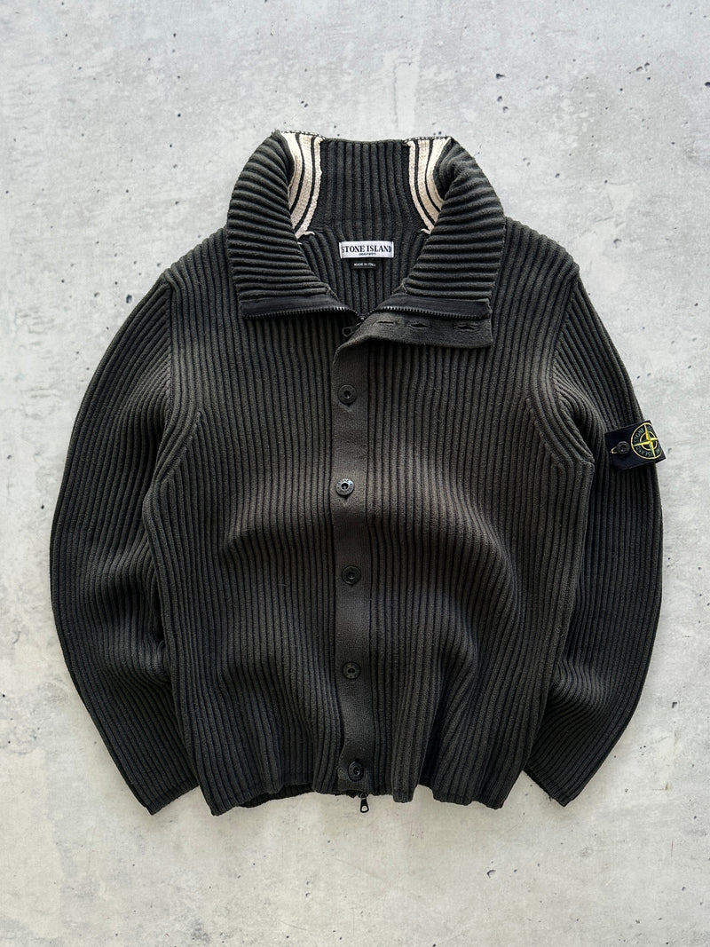 AW/05 Stone Island Ribbed Wool Knit Zip Up Jumper (S)