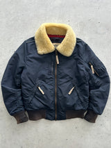 Alpha Industries Injector III Shearling Collar Zip Up Bomber Jacket (S)