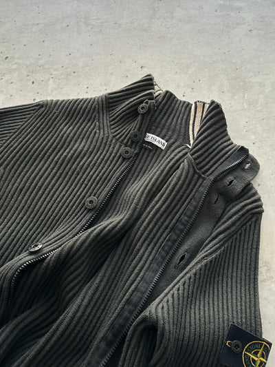 AW/05 Stone Island Ribbed Wool Knit Zip Up Jumper (S)