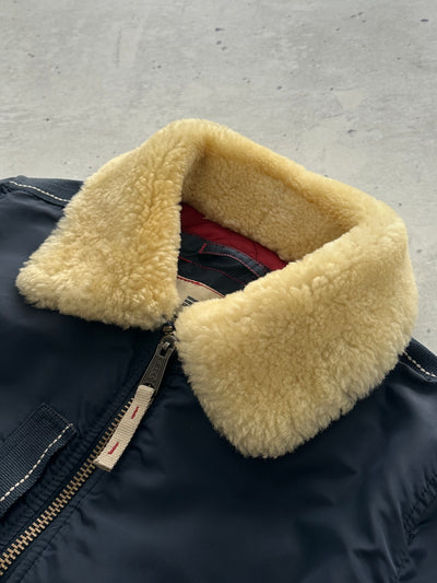 Alpha Industries Injector III Shearling Collar Zip Up Bomber Jacket (S)