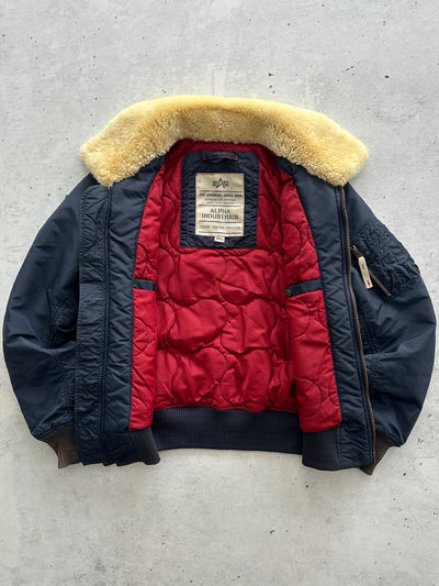 Alpha Industries Injector III Shearling Collar Zip Up Bomber Jacket (S)