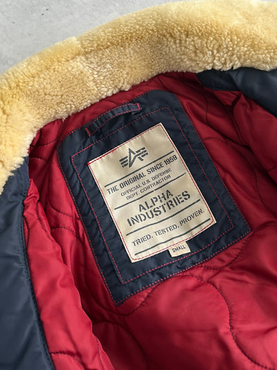Alpha Industries Injector III Shearling Collar Zip Up Bomber Jacket (S)