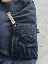 Alpha Industries Injector III Shearling Collar Zip Up Bomber Jacket (S)