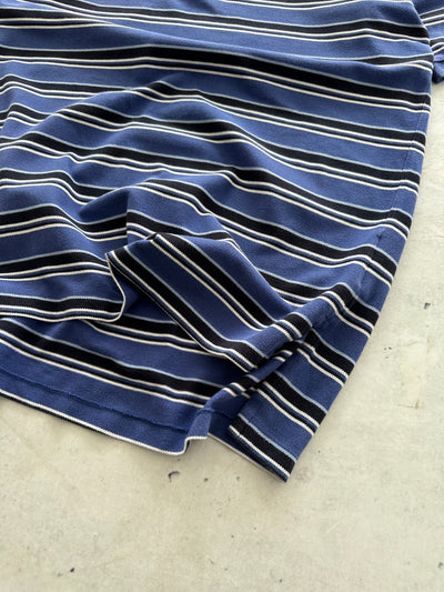 90's Ralph Lauren Denim Collar Stripe Polo Shirt (XXL)