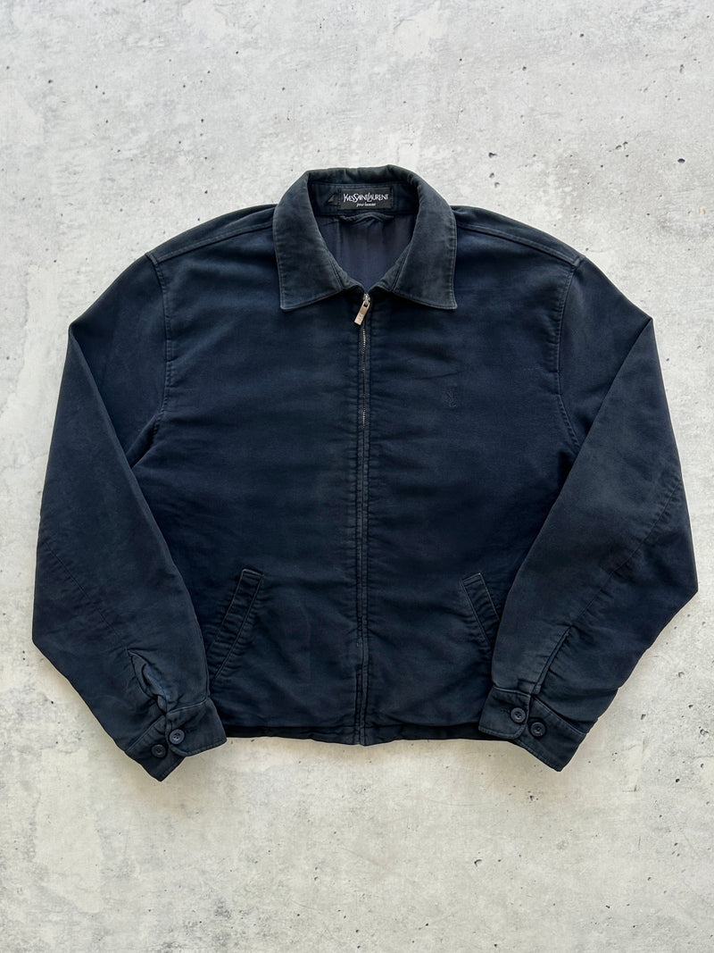 90's YSL chunky Brushed Cotton Zip Up Harrington Jacket (L)