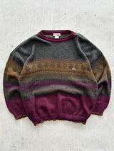80's Chemise Lacoste Patterned Crewneck Knit Jumper (XL)