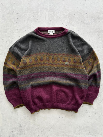 80's Chemise Lacoste Patterned Crewneck Knit Jumper (XL)