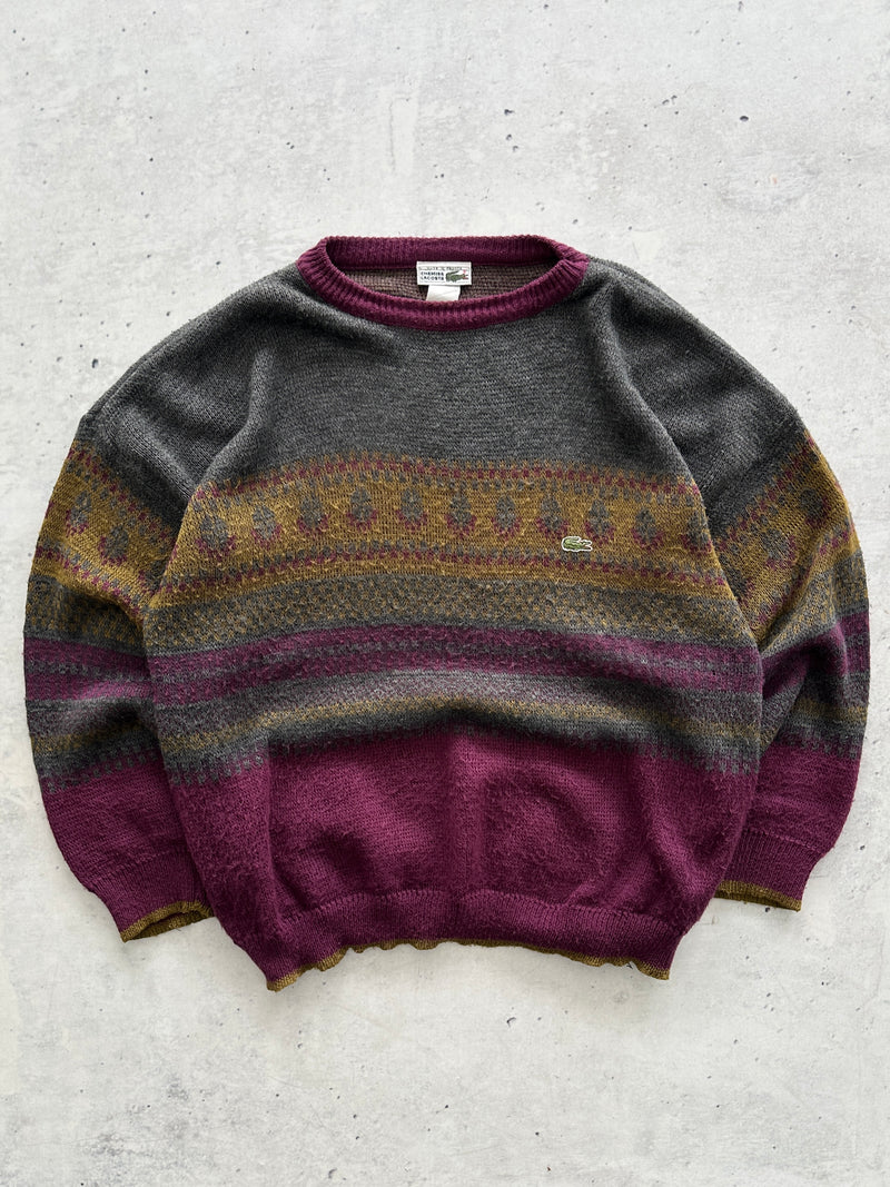 80's Chemise Lacoste Patterned Crewneck Knit Jumper (XL)