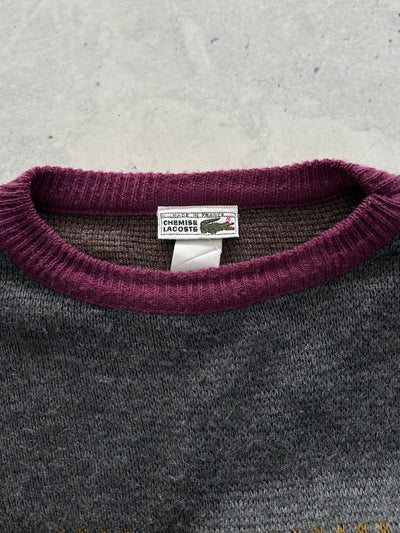 80's Chemise Lacoste Patterned Crewneck Knit Jumper (XL)