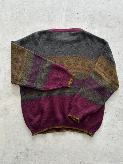 80's Chemise Lacoste Patterned Crewneck Knit Jumper (XL)