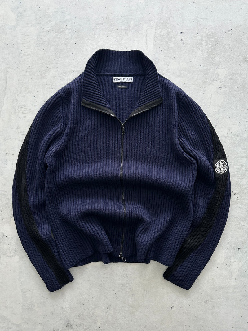 AW/04 Stone Island Patch Logo Wool Zip Up Jumper (S)