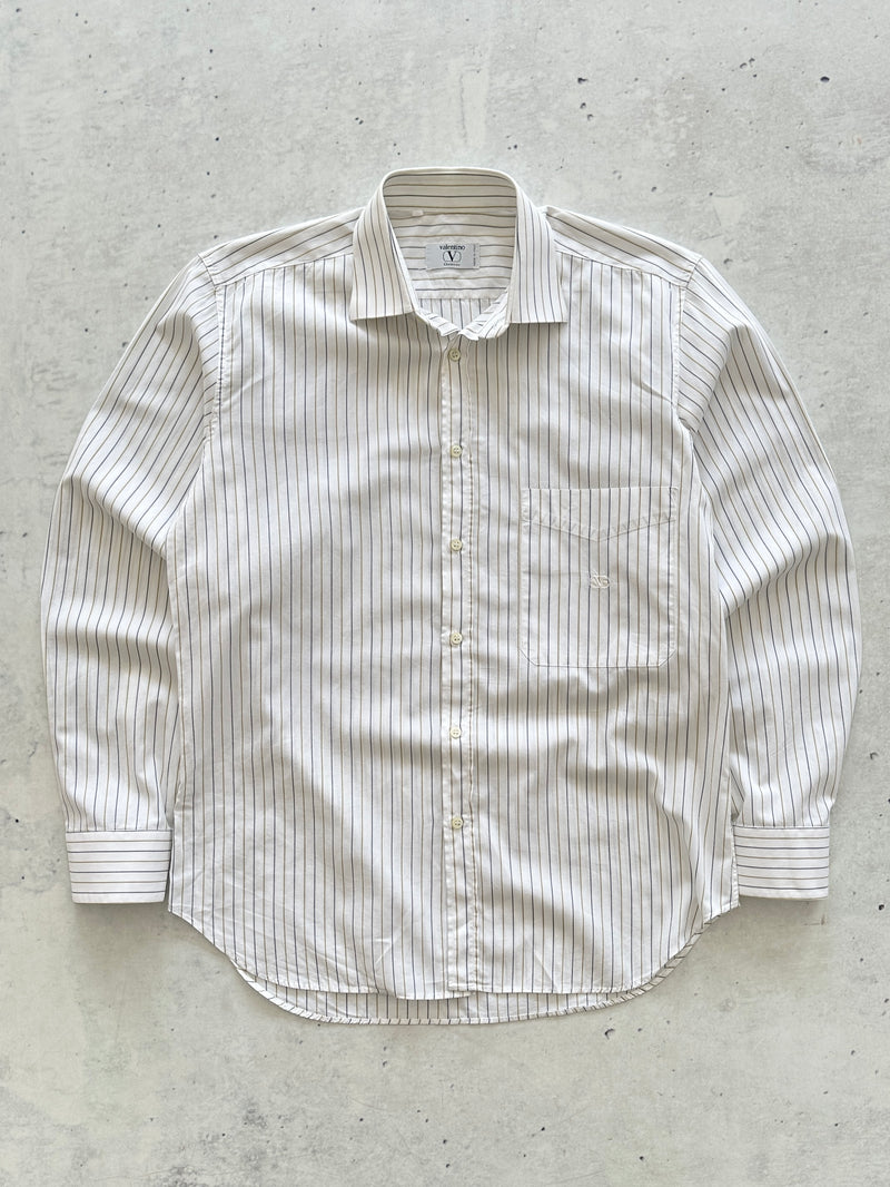 90's Valentino Chemises Vertical Stripe Long Sleeve Shirt (L)