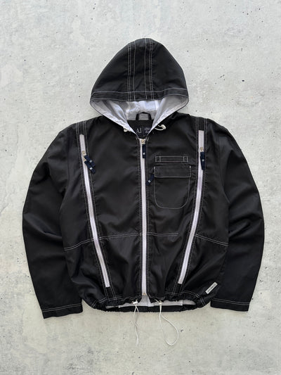 00's Armani Jeans Modular Contrast Stitch Zip Up Hooded Jacket (L/XL)