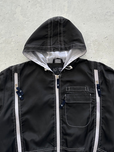 00's Armani Jeans Modular Contrast Stitch Zip Up Hooded Jacket (L/XL)