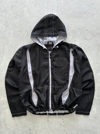 00's Armani Jeans Modular Contrast Stitch Zip Up Hooded Jacket (L/XL)