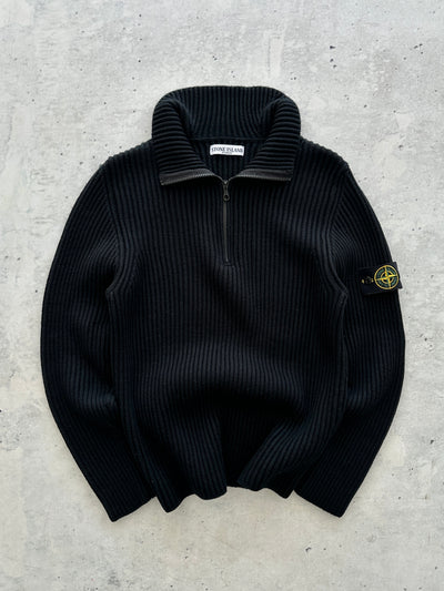 00's Stone Island Ribbed Chunky Wool Knit 1/4 Zip Jumper (S)