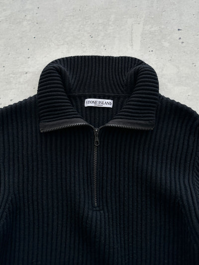 00's Stone Island Ribbed Chunky Wool Knit 1/4 Zip Jumper (S)