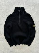 00's Stone Island Ribbed Chunky Wool Knit 1/4 Zip Jumper (S)