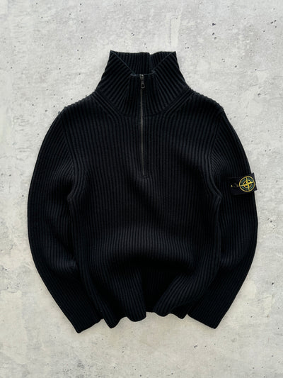 00's Stone Island Ribbed Chunky Wool Knit 1/4 Zip Jumper (S)