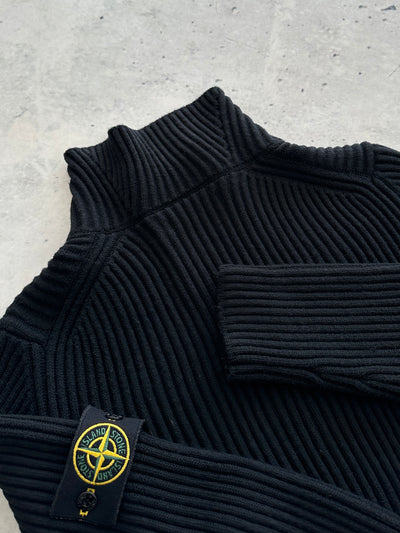 00's Stone Island Ribbed Chunky Wool Knit 1/4 Zip Jumper (S)