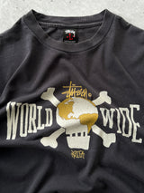 Vintage Stussy world wide skull t shirt (L)